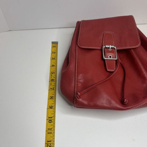 Vintage Coach Legacy Red Leather Drawstring Backpack Purse Buckle Designer - Picture 12 of 13